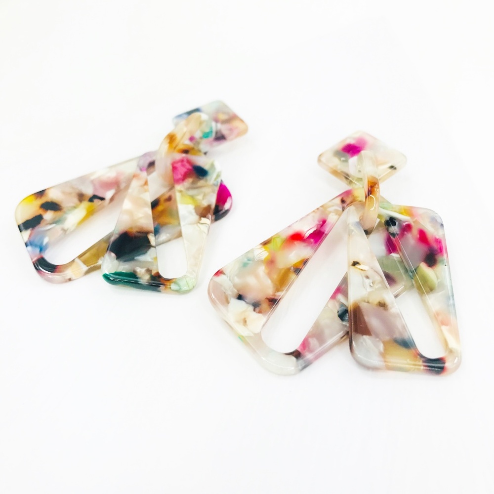 Double Rectangle Drop Earrings in Multicolor - Picture 3 of 8
